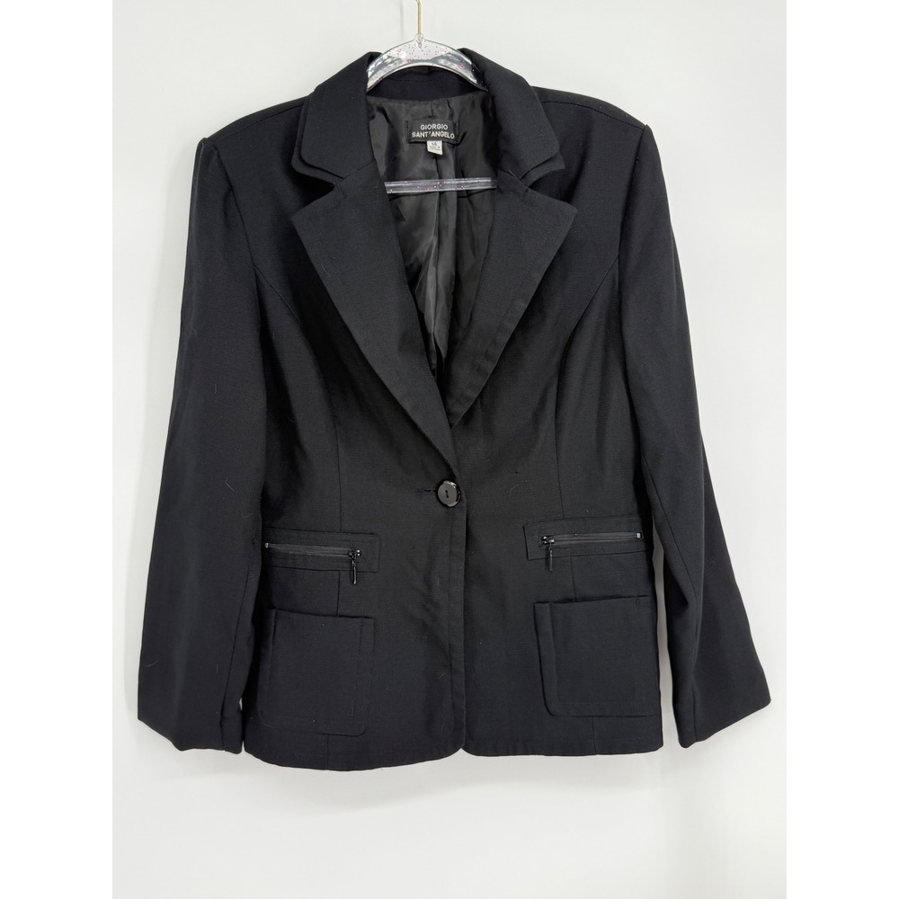 Giorgio Sant'Angelo Black Single Button Blazer with Zipper Detail Sz 14